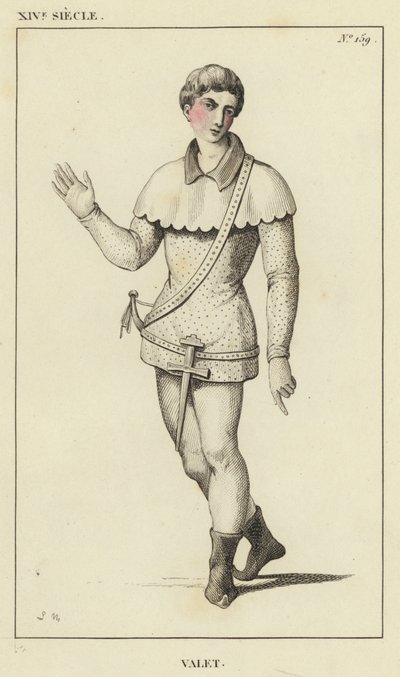 XIV Siecle, Valet (színes metszet) alkotó: French School