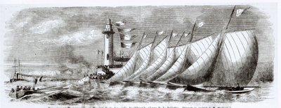Jachtok a Joliette világítótorony körül az 1864-es marseille-i regatta során, a Le Monde Illustre-ből, 1864. szeptember 17. alkotó: French School