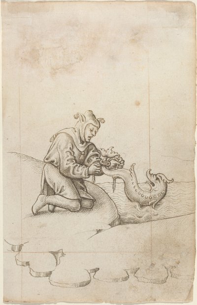 Egy delfin farkánál fogva van kikötve [fol. 17 recto], 1512-1515 körül (toll és fekete tinta, fektetett papír) alkotó: French School