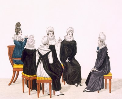 Fiatal nők csevegnek, c. 1820 (színes metszet) alkotó: French School
