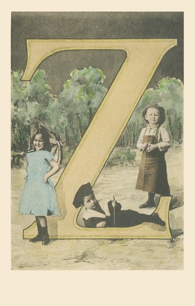 Z: Két fiú, egy kertész ruhában, egy lány esernyős alkotó: French School