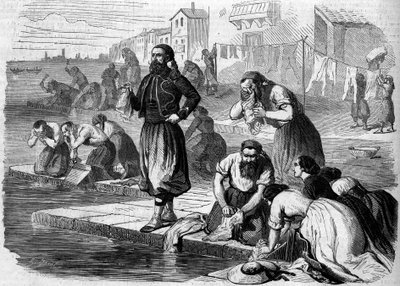 A francia hadsereg zouái mosnak. Olaszország, Risorgimento de 1859. Metszet a „” Le Monde Illustré”” 122. számában, 1859. augusztus 13.. alkotó: French School