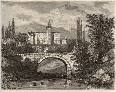 chateau de la rochelambert A Haute-Loire terminál völgyében (43) - „La France illustrée: földrajz, történelem, statisztikai igazgatás” metszete V.-A. Malátabarna. 1884 alkotó: French School