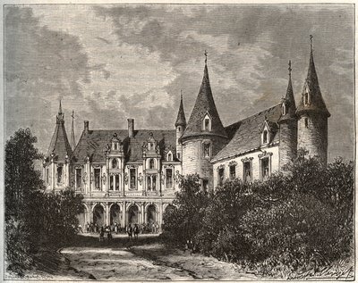Chateau du Rocher a Mayenne-i Mezangers-ben – V.A. Malt-Brown „La France illustrée: földrajz, történelem, statisztikai igazgatás” című metszet. 1884 alkotó: French School