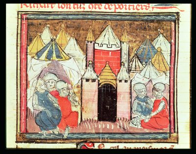 f.259r Chateau-Gaillard ostroma 1204-ben, amikor Philip Augustus francia (1165-1223) legyőzte János (Lackland) angol királyt (1199-1216), a Grandes Chroniques de France-ból, 1375-79 alkotó: French School