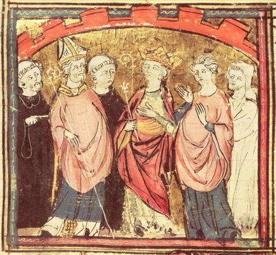 f.73r I. Dagobert (605-39), a Francia Királyságot átvevő frankok királya, a Grandes Chroniques de France-tól, 1375-79 alkotó: French School