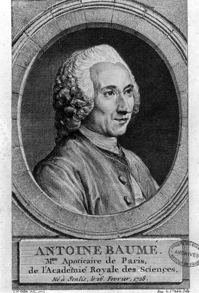 Antoine Baumé (1728-1804) francia kémikus és gyógyszerész portréja. Apoticaire de Paris. Metszet 1772-ből. alkotó: French School