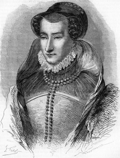 III. Joan Albret (1528 1572), IV. Henrik király anyja és Antoine de Bourbon (1528-1572) felesége portréja. In "" Histoire Populaire de la France"", sd. 1885 körül. Metszet. alkotó: French School