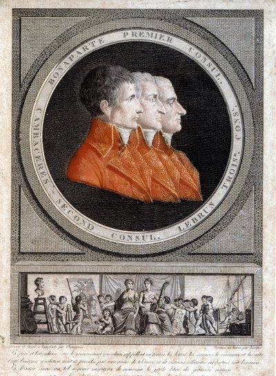 a három konzul, Napóleon Bonaparte (1769-1821), Jean Jacques Regis (Jean-Jacques-Regis) de Cambaceres (1753-1824) és Charles Francois Lebrun (1739-1824) portréja” alkotó: French School