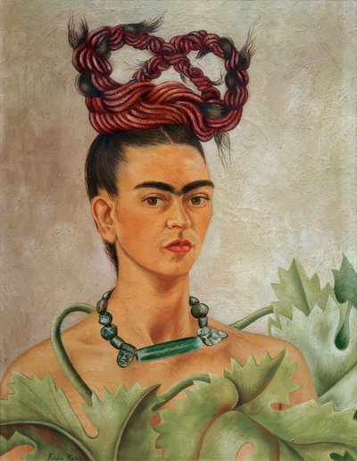 Önarckép platóval alkotó: Frida Kahlo