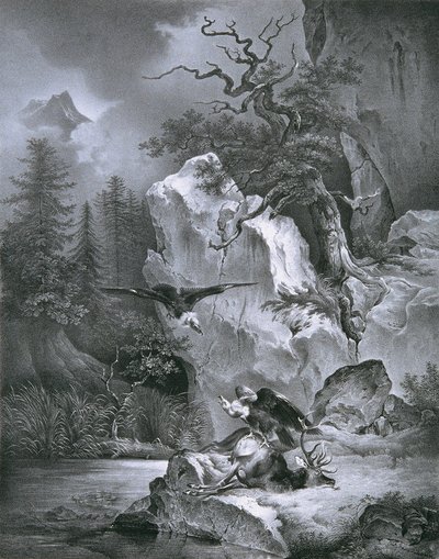Keselyű döglött szarvassal alkotó: Friedrich August Mathias Gauermann