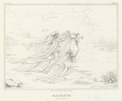 Macbeth, I. felvonás, 1. jelenet (metszet) alkotó: Friedrich August Moritz Retzsch