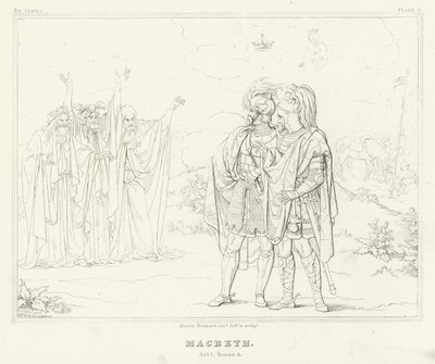 Macbeth, I. felvonás, 3. jelenet (metszet) alkotó: Friedrich August Moritz Retzsch