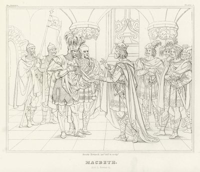 Macbeth, I. felvonás, 4. jelenet (metszet) alkotó: Friedrich August Moritz Retzsch