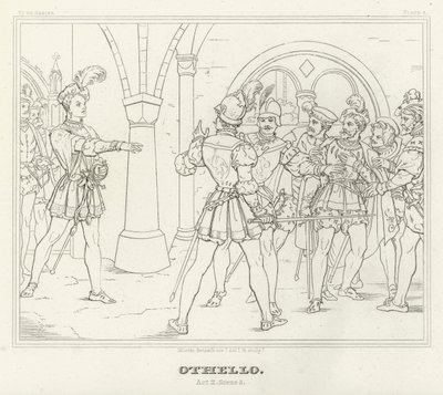 Othello, II. felvonás, 3. jelenet (metszet) alkotó: Friedrich August Moritz Retzsch