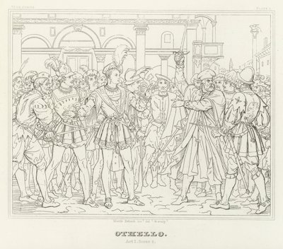 Othello, I. felvonás, 2. jelenet (metszet) alkotó: Friedrich August Moritz Retzsch
