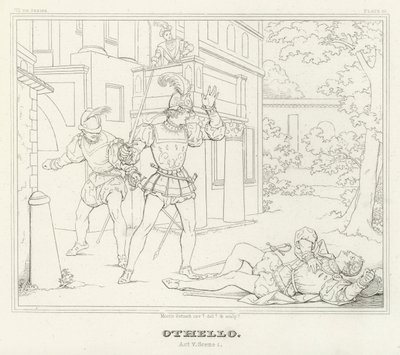 Othello, V. felvonás, 1. jelenet (metszet) alkotó: Friedrich August Moritz Retzsch