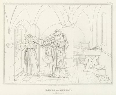 Rómeó és Júlia, II. felvonás, 6. jelenet (metszet) alkotó: Friedrich August Moritz Retzsch