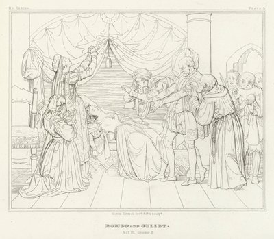 Rómeó és Júlia, IV. felvonás, 5. jelenet (metszet) alkotó: Friedrich August Moritz Retzsch