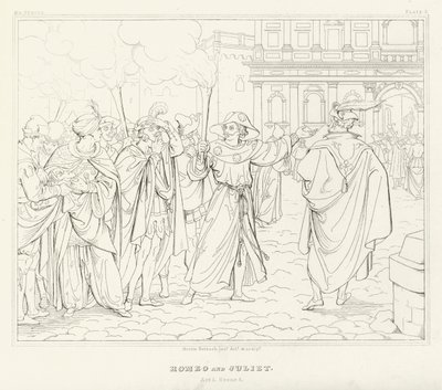 Rómeó és Júlia, I. felvonás, 4. jelenet (metszet) alkotó: Friedrich August Moritz Retzsch