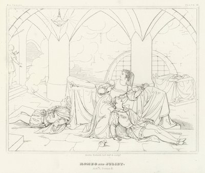 Rómeó és Júlia, V. felvonás, 3. jelenet (metszet) alkotó: Friedrich August Moritz Retzsch