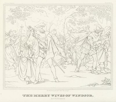 The Merry Wives of Windsor, V. felvonás, 4. jelenet (metszet) alkotó: Friedrich August Moritz Retzsch