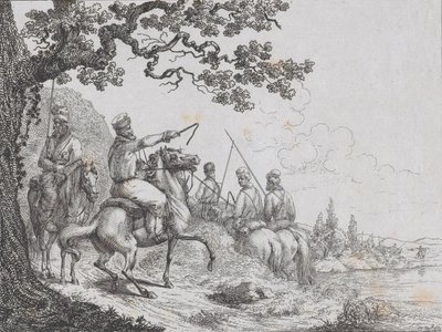 A folyóparton lovagló kozákok, 1814. alkotó: Friedrich August de La Belle