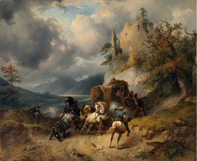 The Robbery par Gauermann, Friedrich August Matthias (1807-1862). Olaj, vászon, mérete: 60,5x74 alkotó: Friedrich Gauermann