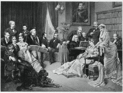 Richard Wagner és Liszt Bayreuthban Cosimával és Siegfrieddel – Fritz Georg Papperitz nyomán alkotó: Friedrich Georg Papperitz
