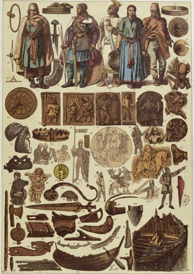 Skandináv jelmezek és tárgyak 1200-ig, a 19. század végén alkotó: Friedrich Hottenroth