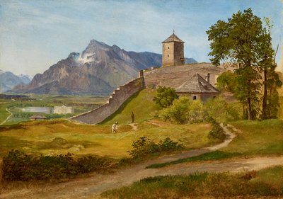 A katonai őrház és a Josefsturm a salzburgi Mönchsbergen alkotó: Friedrich Loos