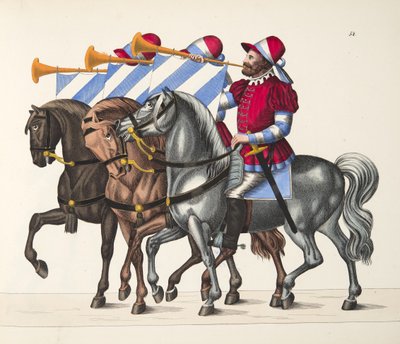Három zenész egy versenyen, lemez A lovagság fejlődésének és szokásainak története, Dr. Franz Kottenkamp, Carl Hoffmann kiadása, 1842 alkotó: Friedrich Martin von Reibisch