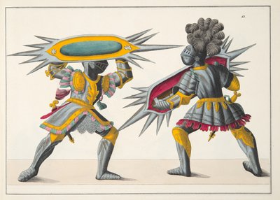 Két lovag harcol, tányér a „A lovagság fejlődésének és szokásainak története” című alkotásból, Dr. Franz Kottenkamp, Carl Hoffmann kiadása, 1842 alkotó: Friedrich Martin von Reibisch