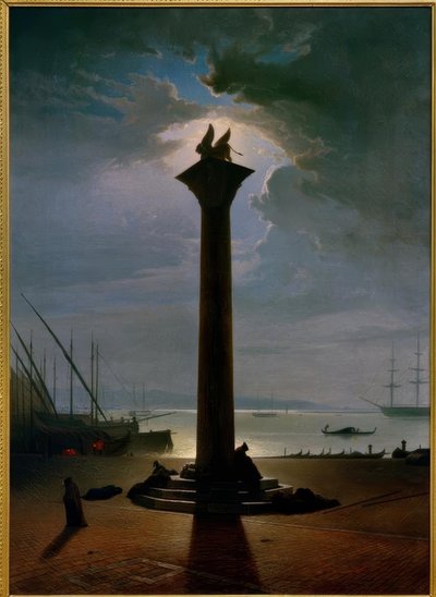 A velencei Szent Márk-oszlop holdfényben alkotó: Friedrich Nerly