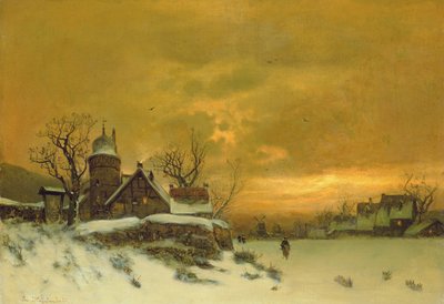 Téli táj, kilátással az épületekre este alkotó: Friedrich Nicolai Joseph Heydendahl