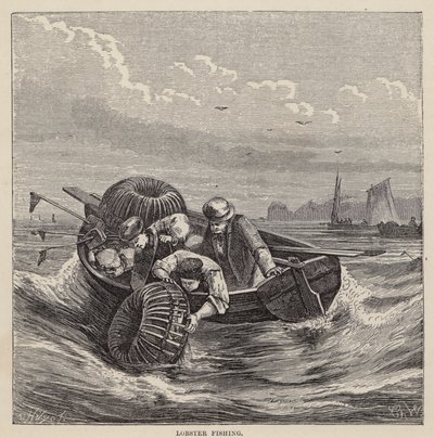 Homárhalászat (színes gravírozás) alkotó: Friedrich Specht