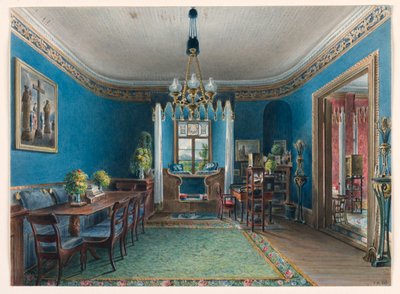 Rajz, A kék szoba, Schloss Fischbach, 1846 alkotó: Friedrich Wilhelm Klose