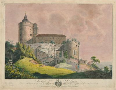 Bergfeste Stolpen, 1800 körül (színes metszet) alkotó: Friedrich or Johann Friedrich Wizani