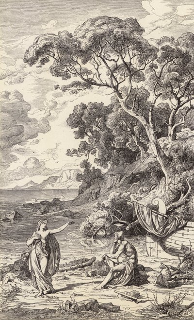 Odüsszeusz és Kalüpszó (metszet) alkotó: Friedrich the Elder Preller