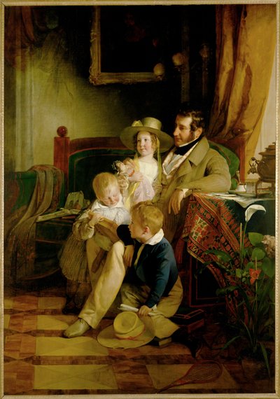 Rudolf von Arthaber és gyermekei, Rudolf Emilie és Gustav, halott feleségük és anyjuk képét nézik... (festmény, vászon) alkotó: Friedrich von Amerling