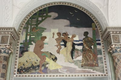 Falfestés a Kurhaus Wiesbaden kagylótermében alkotó: Fritz Erler