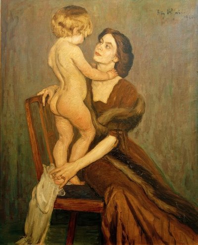 Hölgy gyermekkel alkotó: Fritz Rhein