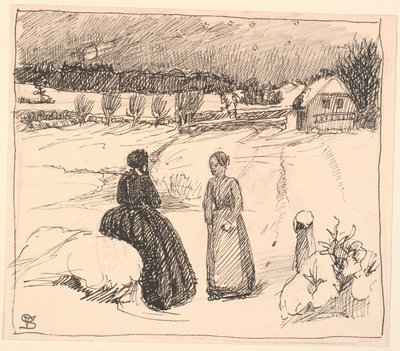 Odakint a hóban egy nő ült hosszú fekete ruhában... alkotó: Fritz Syberg