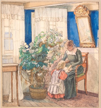 Anya és gyermeke nézi a képeket (Anna és Hans Syberg) alkotó: Fritz Syberg