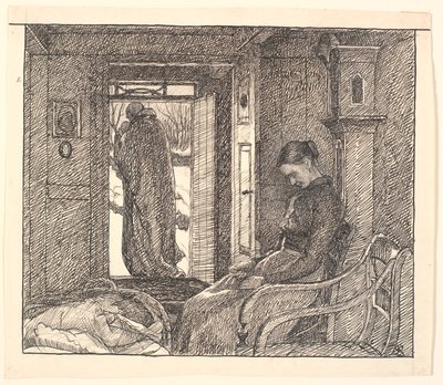 És az anya lenézett az ölébe, és a könnyek végigfolytak az arcán... alkotó: Fritz Syberg