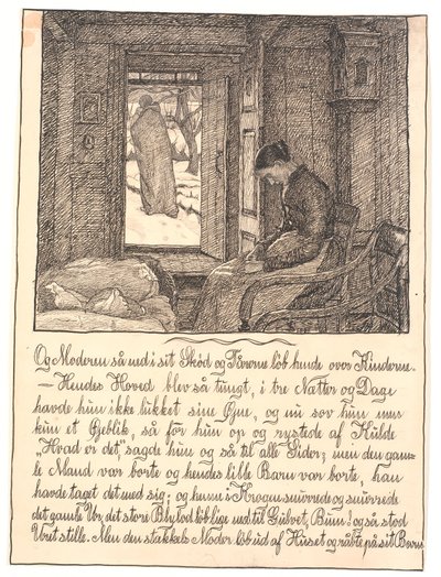 És az anya lenézett az ölébe, és a könnyek végigcsordultak az arcán... alkotó: Fritz Syberg
