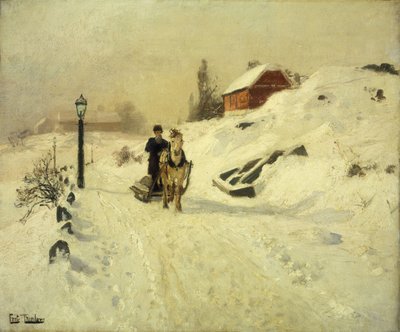 Egy ló vontatta szán a téli tájban alkotó: Frits Thaulow