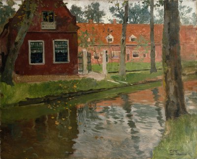 Vollendamból, vörös ház, víz alkotó: Fritz Thaulow