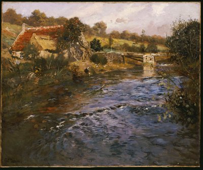 Folyói táj egy mosónővel alkotó: Frits Thaulow