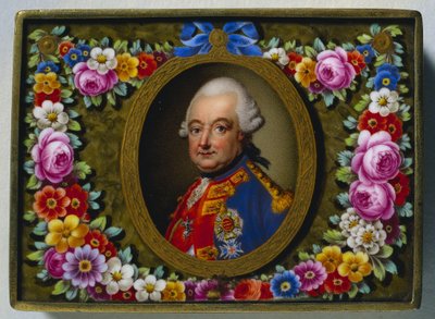 tubákos doboz I. Károly, Brunswick hercegének arcképével, c. 1770. alkotó: Fürstenberg Porcelain Factory